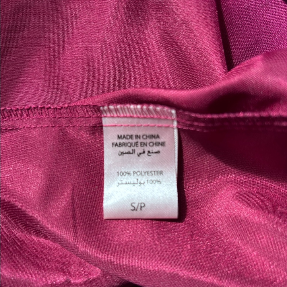 La Vie En Rose Satin Chemise Slip Dress with Lace - Deep Pink Red Size S - Picture 5 of 6